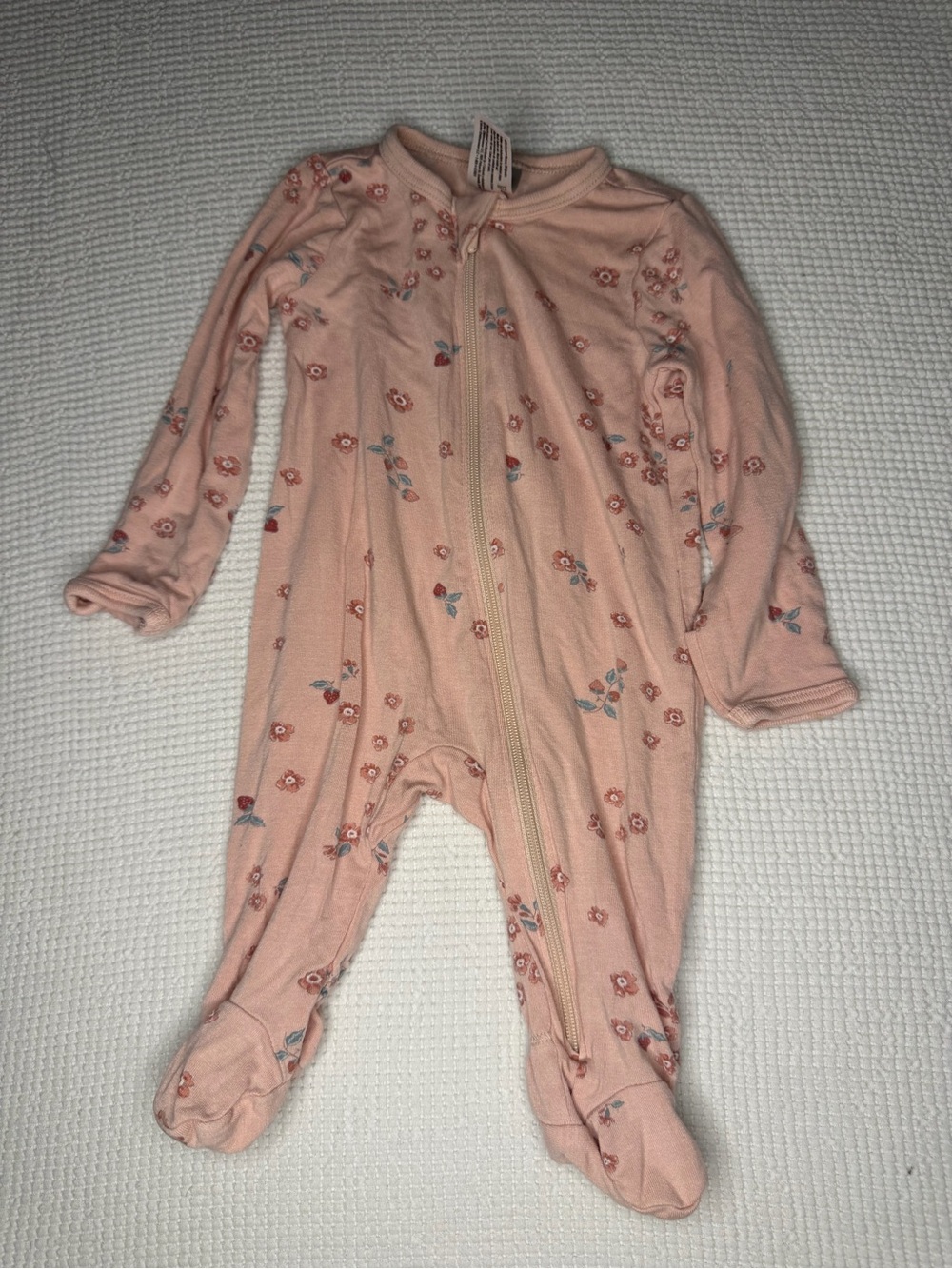 Baby Girls' Soft Pink Floral Footed One-Piece Zipper Sleeper
